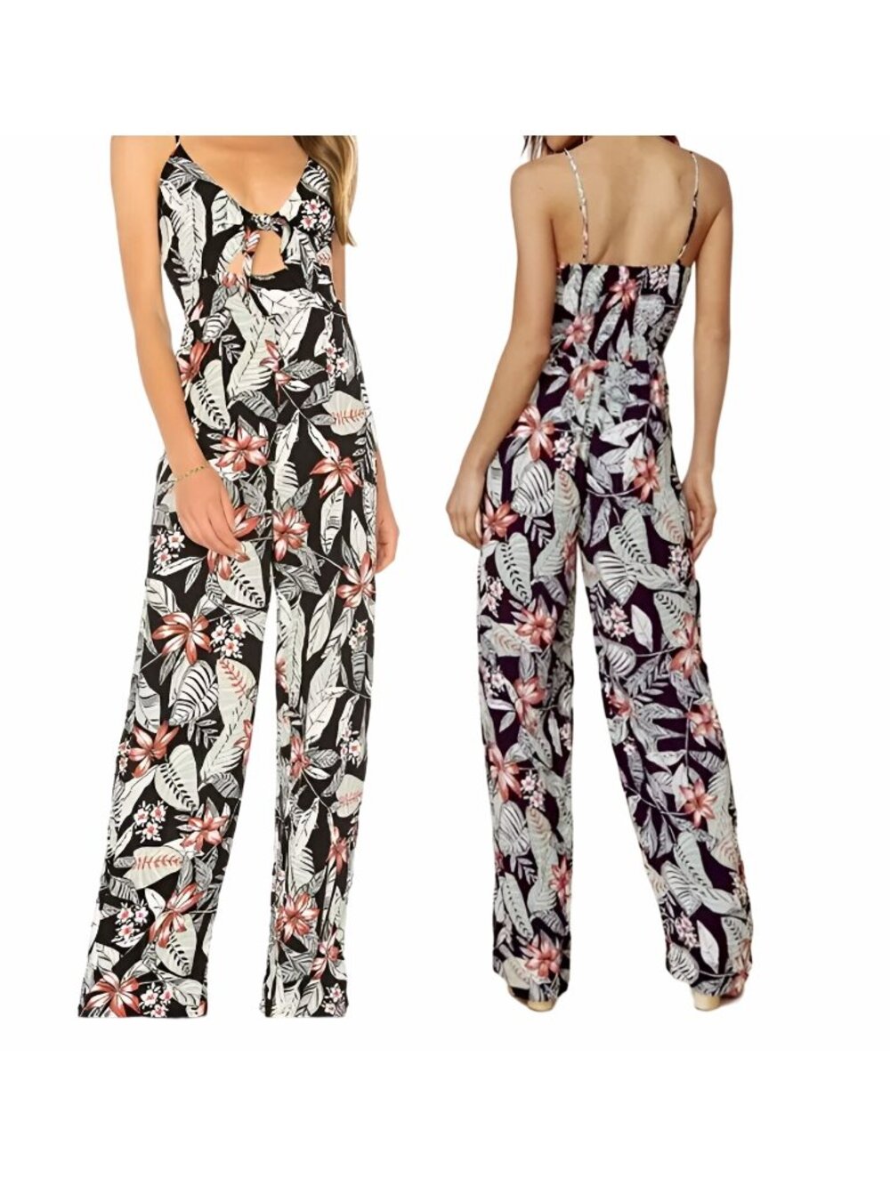 ⭐Women Jumpsuit MinkPink Revolve Sz S Black Floral Tropical sleeveless tie front